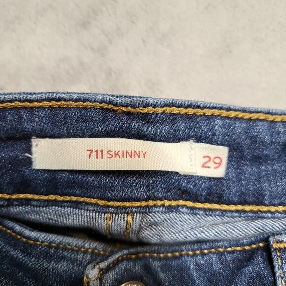 Levis 711 Skinny Jeans Womens 29 Blue Distressed Stretch Denim Mid Rise Pants - Picture 3 of 11